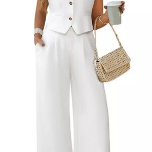 Chic White Wide-Leg Women's Vest Pants outfit. Worn once